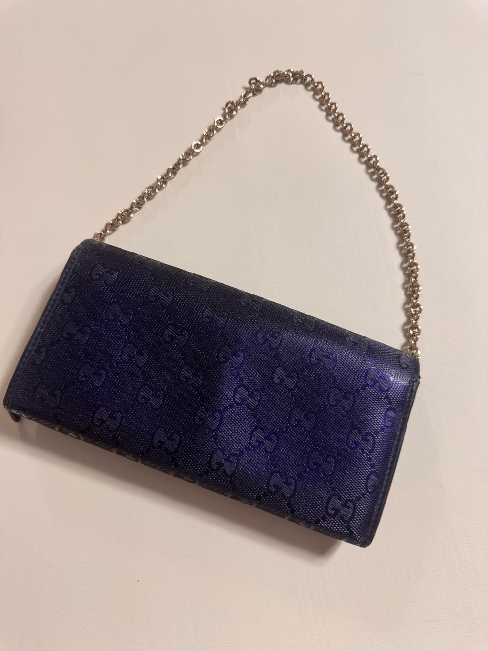 Gucci Navy GG Monogram Wallet on Chain - Picture 13 of 16